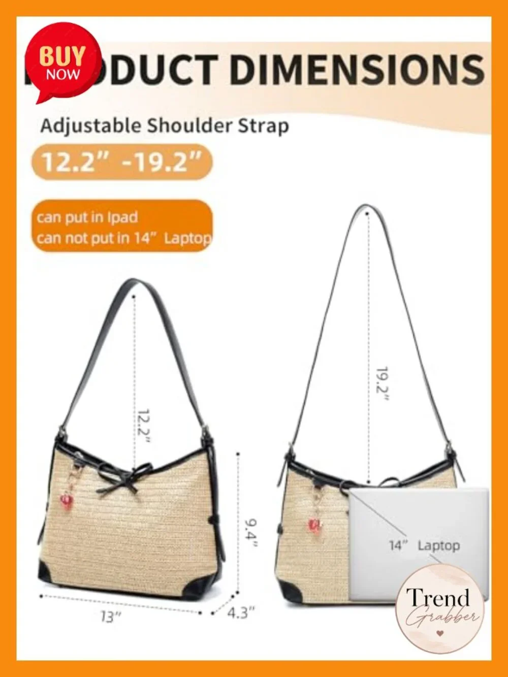 Straw Woven Hobo Crossbody Bag with Adjustable Strap Summer Tote